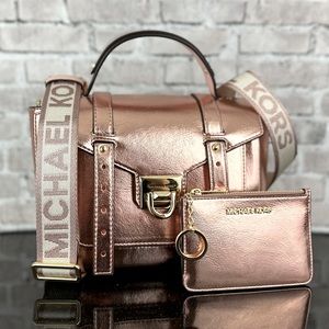 NWT MICHAEL KORS MANHATTAN MEDIUM SATCHEL CROSSBODY SHOULDER BAG WALLET SET